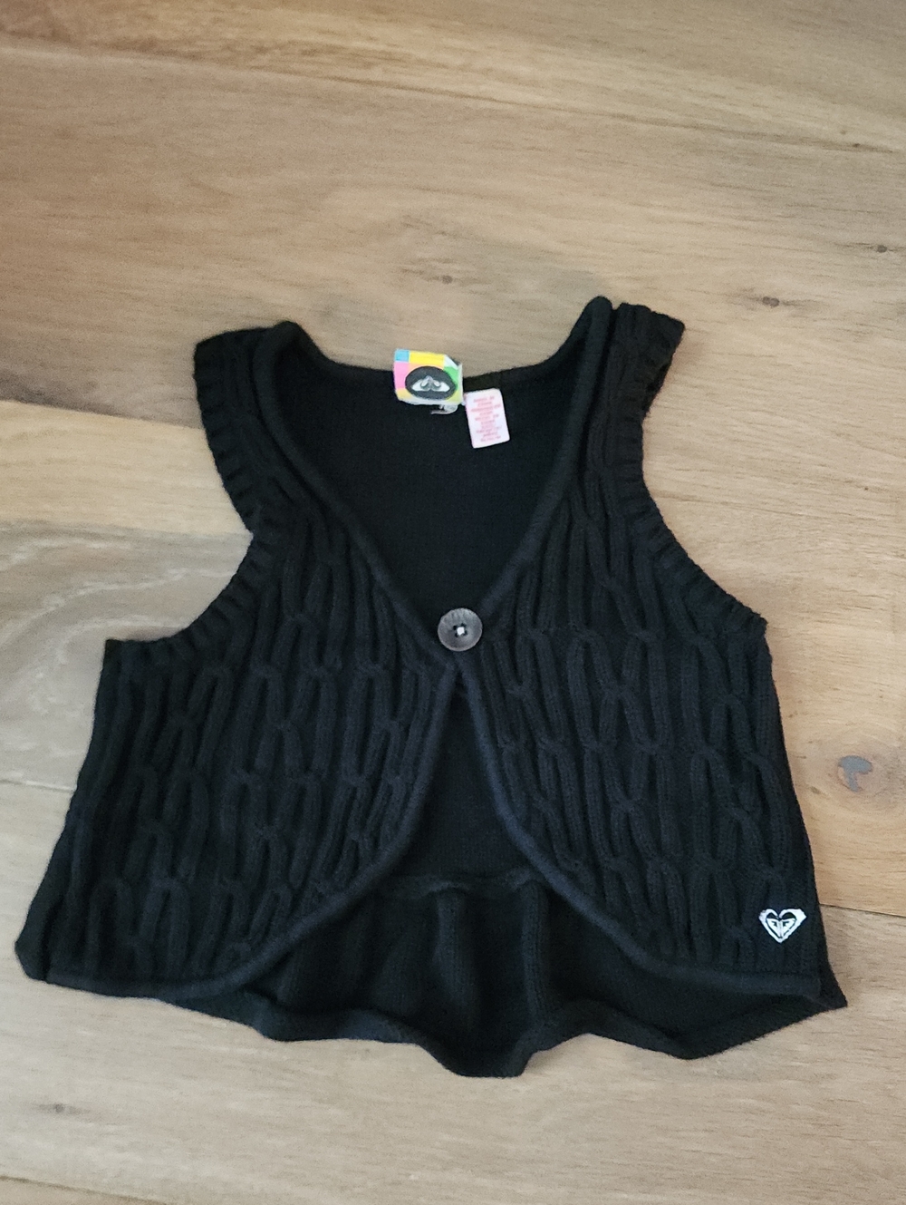 Vintage 2010 Roxy Black Cable Knit Girls' Vest Size M